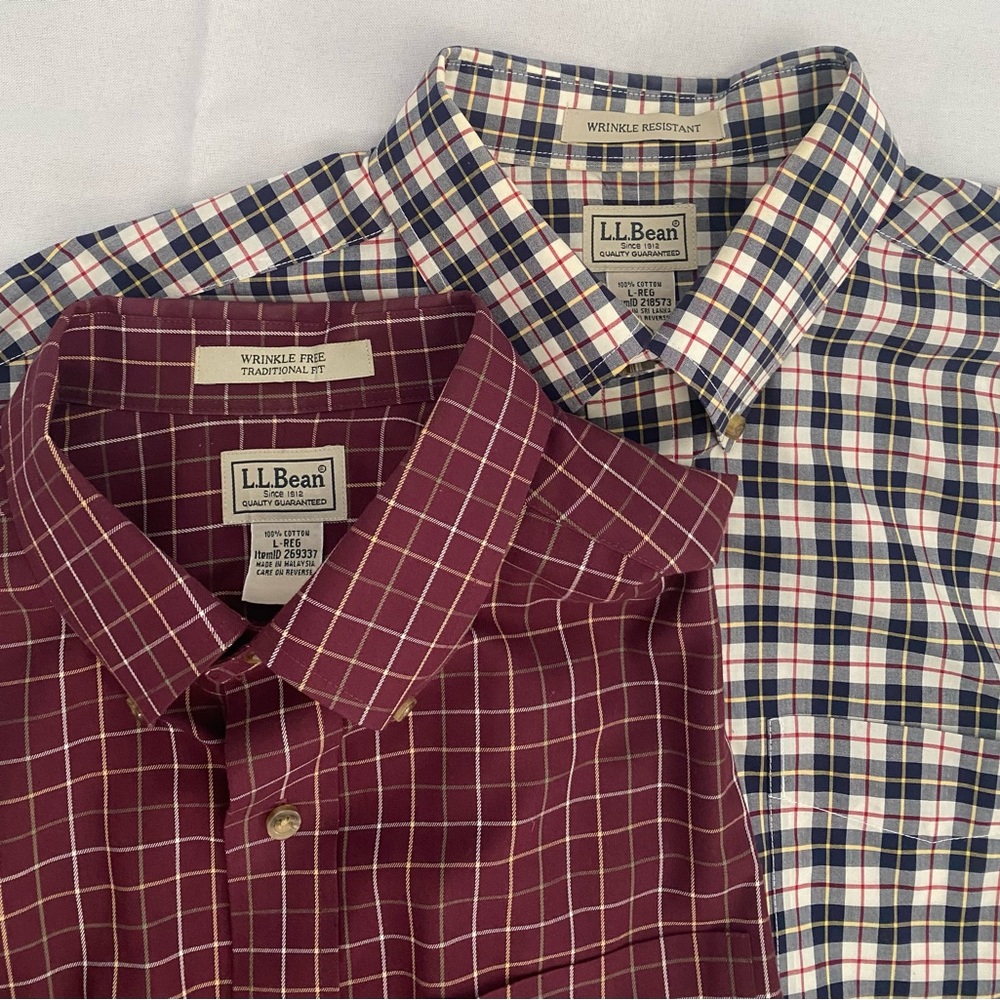 L.L. Bean Men's Checkered Shirts - Burgundy and Multicolor— Lot of 2